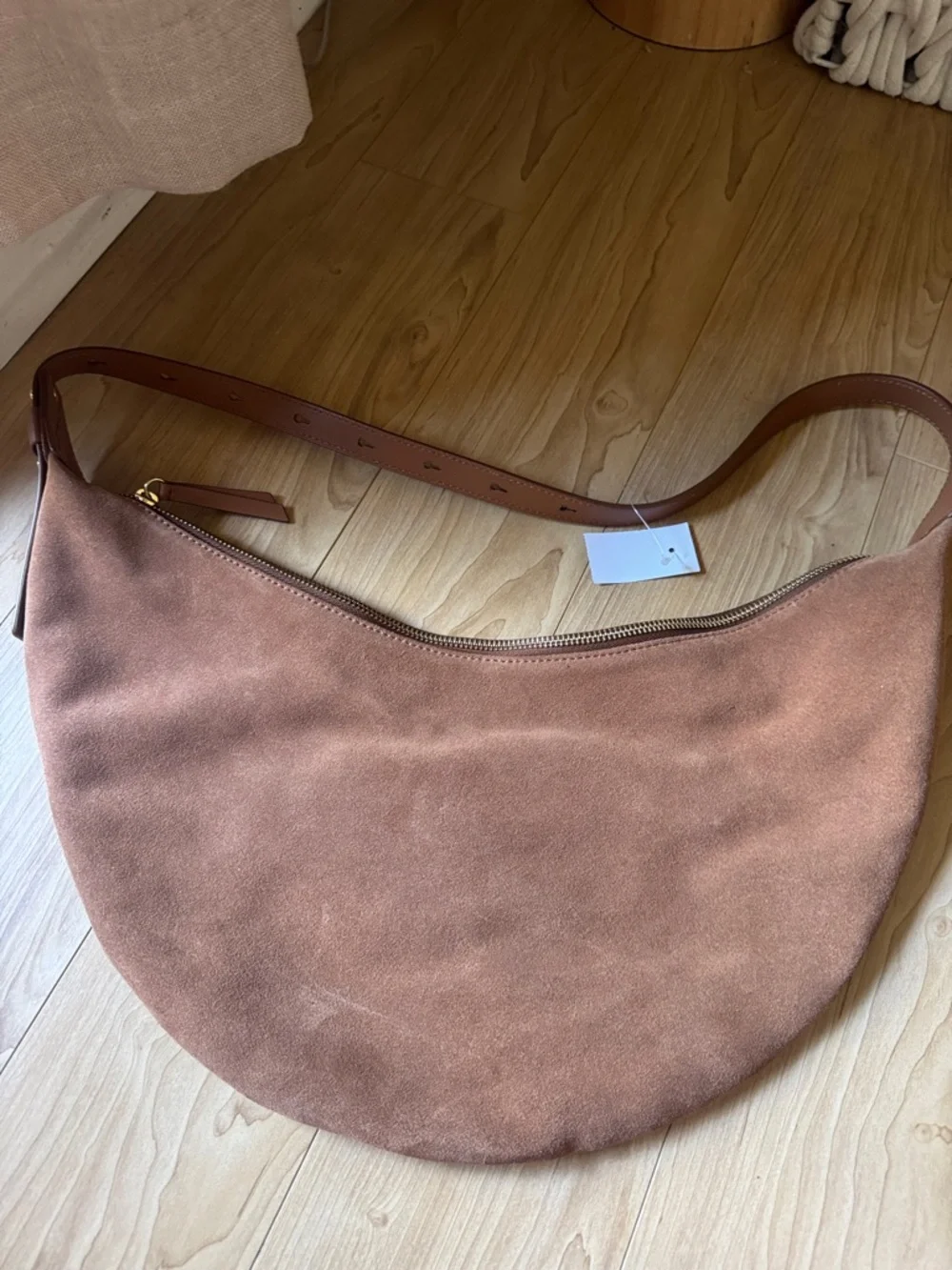LOFT Suede Crescent Shoulder Bag in Warm Chestnut - Picture 2 of 3